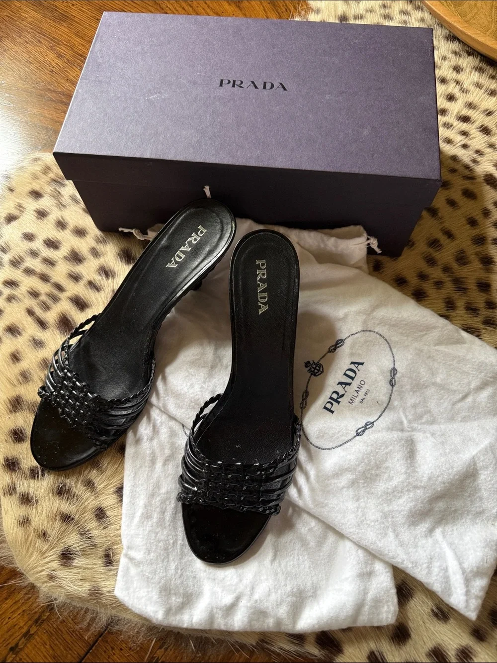 Prada Vernice Glamour Nero Wedge Sandal